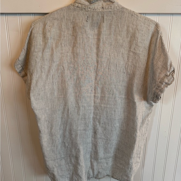 LINEN 100% TAHARI Striped Women's Tunic Shirt Top Size M Short Sleeve Loose Fit - Picture 4 of 11